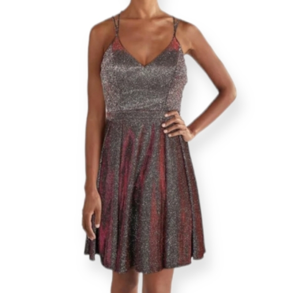 Sequin Hearts Junior's Size 13 Dress Pink Silver Fit Flare Sparkes Prom Wedding - Picture 4 of 12